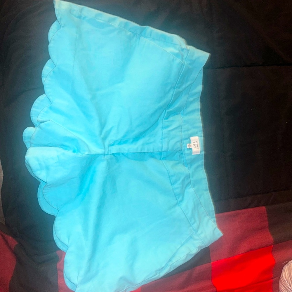Crown & Ivy Sky Blue Scalloped High Waist Shorts